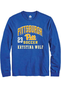 Krystina Wolf Mens Blue Pitt Panthers NIL Arch Logo Long Sleeve Player T Shirt