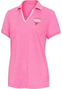 Antigua Texas Longhorns Womens Pink 2025 Womens CWS Champs Courtyard Short Sleeve Polo Shirt