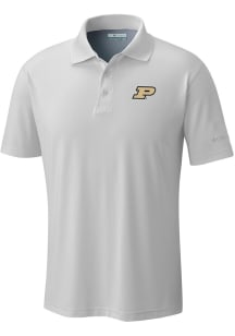 Mens Purdue Boilermakers White Columbia Heat Seal Low Drag Offshore Short Sleeve Polo Shirt