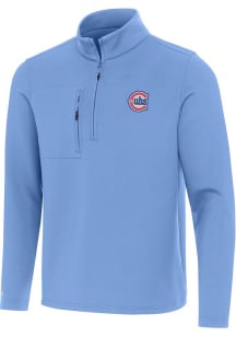 Antigua Chicago Cubs Mens Light Blue Alternate Insider Long Sleeve Qtr Zip Pullover