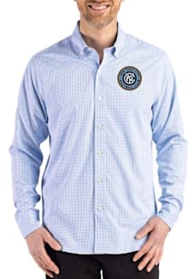 Cutter and Buck New York City FC Mens Light Blue Gingham LS Woven Long Sleeve Dress Shirt