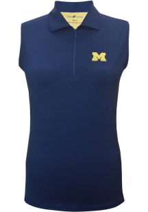 Womens Navy Blue Michigan Wolverines Striped Trim Polo Shirt