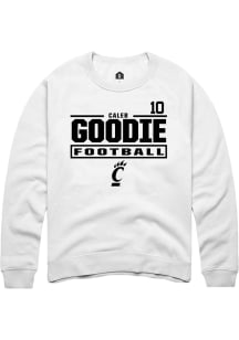 Caleb Goodie Rally Mens White Cincinnati Bearcats NIL Stacked Box Player Crew