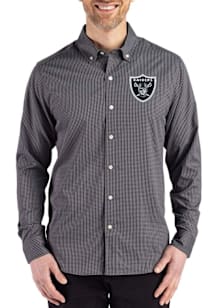 Cutter and Buck Las Vegas Raiders Mens Black Gingham LS Woven Long Sleeve Dress Shirt
