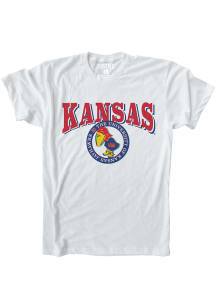 Kansas Jayhawks White Circle Vintage Graphic Short Sleeve Fashion T Shirt