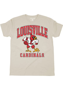 Louisville Cardinals Oatmeal Oversized Logo Classic Short Sleeve Fashion T Shirt