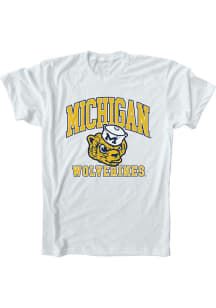 White Michigan Wolverines Oversized Logo Classic Short Sleeve Fashion T Shirt
