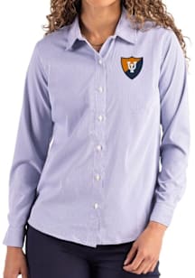 Womens Illinois Fighting Illini Navy Blue Cutter and Buck Vault Epic Confidence Pinstripe Long Sle..