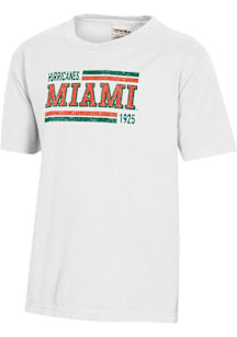ComfortWash Miami Hurricanes Youth White Striped Garment Dyed Short Sleeve T-Shirt