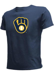 Milwaukee Brewers Youth Navy Blue Logo Short Sleeve T-Shirt