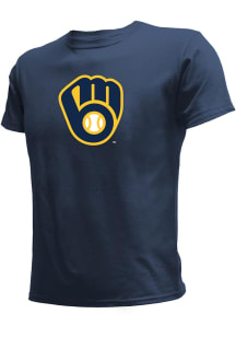 Stitches Milwaukee Brewers Youth Navy Blue Logo Short Sleeve T-Shirt