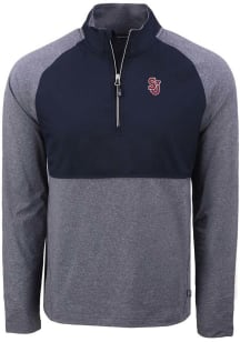 Cutter and Buck St Johns Red Storm Mens Navy Blue Adapt Eco Hybrid Long Sleeve Qtr Zip Pullover