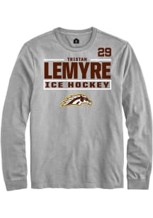 Tristan Lemyre Mens Grey Western Michigan Broncos NIL Stacked Box Long Sleeve Player T Shirt