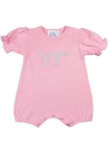 Virginia Tech Hokies Baby Pink Clear Stones Short Sleeve One Piece
