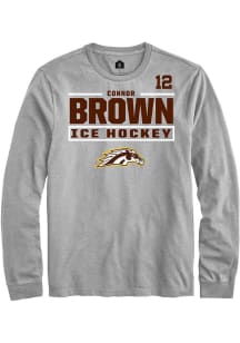 Connor Brown Mens Grey Western Michigan Broncos NIL Stacked Box Long Sleeve Player T Shirt