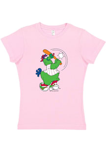 Phillie Phanatic  Soft As A Grape Philadelphia Phillies Girls Pink Mascot At Bat Short Sleeve Tee