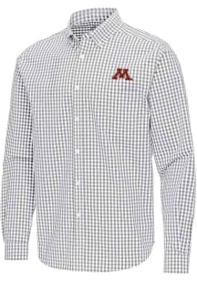 Mens Minnesota Golden Gophers Ash Antigua Ellis Long Sleeve Dress Shirt