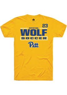 Krystina Wolf Rally Mens Gold Pitt Panthers NIL Stacked Box Player T Shirt