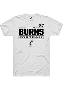 Taizaun Burns Cincinnati Bearcats White Football NIL Stacked Box Short Sleeve Player T Shirt
