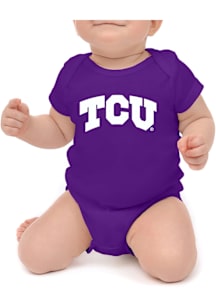 Little King TCU Horned Frogs Baby Purple Primary Logo Short Sleeve One Piece