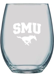 SMU Mustangs 21oz Logo Engraved Stemless Wine Glass
