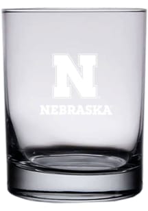 White Nebraska Cornhuskers 14oz Etched Rock Glass