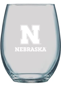 White Nebraska Cornhuskers 21oz Etched Stemless Wine Glass
