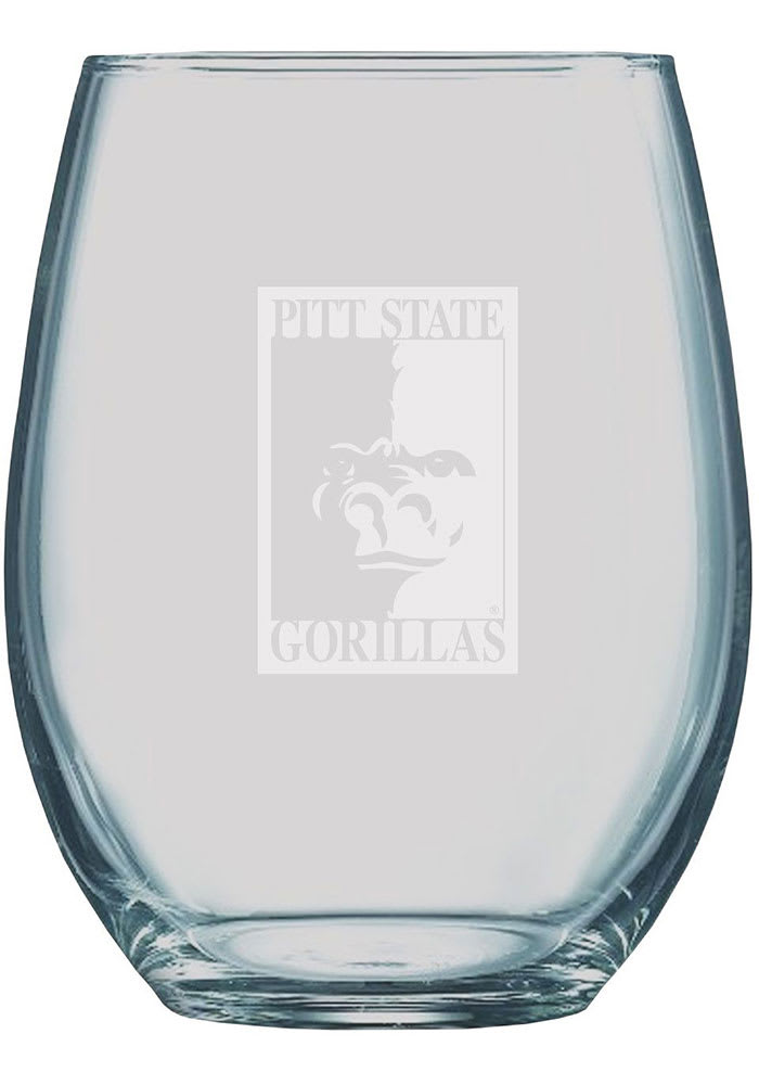 Pitt State Gorillas 21oz Etched Stemless Wine Glass
