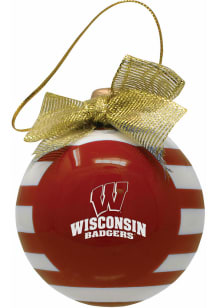 Wisconsin Badgers Ceramic Striped Ball Ornament