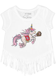 St Louis Cardinals Toddler Girls White Unicorn Fringe Short Sleeve T-Shirt