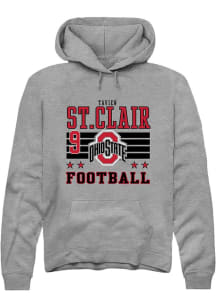 Tavien St. Clair Rally Mens Grey Ohio State Buckeyes NIL Striped Hooded Sweatshirt
