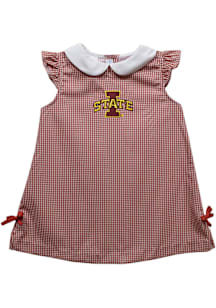 Vive La Fete Iowa State Cyclones Toddler Girls Cardinal Gingham Short Sleeve Dress