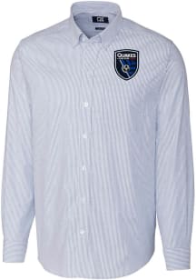 Cutter and Buck San Jose Earthquakes Mens Light Blue Stretch Oxford Stripe Big and Tall Dress Shir..