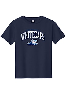 Summit Sportswear West Michigan Whitecaps Youth Navy Blue Arch Mascot Short Sleeve T-Shirt