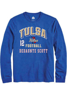 Dedaunte Scott Mens Blue Tulsa Golden Hurricane NIL Arch Logo Long Sleeve Player T Shirt