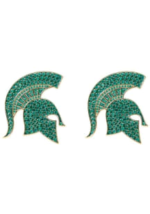 Pave Logo Stud Michigan State Spartans Womens Earrings - Green