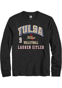 Lauren Eitler Mens Black Tulsa Golden Hurricane NIL Arch Logo Long Sleeve Player T Shirt