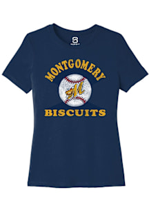 Summit Sportswear Montgomery Biscuits Womens Navy Blue Soft Arch Short Sleeve T-Shirt