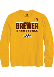 Jayden Brewer Mens Gold Western Michigan Broncos NIL Stacked Box Long Sleeve Player T Shirt