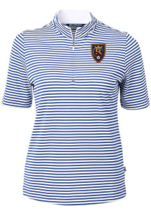 Cutter and Buck Real Salt Lake Womens Blue Virtue Eco Pique Stripe Short Sleeve Polo Shirt