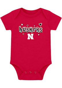 Nebraska Cornhuskers Baby Red Hearts Short Sleeve One Piece