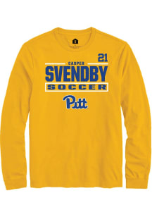 Casper Svendby Mens Gold Pitt Panthers NIL Stacked Box Long Sleeve Player T Shirt