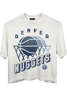 Junk Food Clothing Denver Nuggets Womens White Mock Neck Ball Short Sleeve T-Shirt