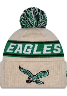 New Era Philadelphia Eagles White DL Team Slogan Pom Cuff Mens Knit Hat