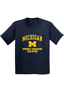 Youth Navy Blue Michigan Wolverines Arch Logo Women's Swimming and Diving Short Sleeve T-Shirt
