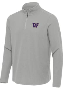 Mens Washington Huskies Grey Antigua Sync Qtr Zip Pullover