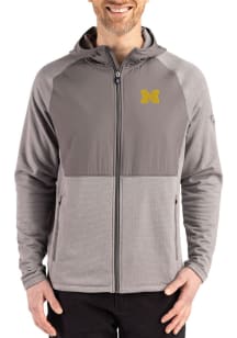 Mens Michigan Wolverines Graphite Cutter and Buck Peshastin Long Sleeve Full Zip Jacket