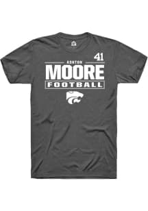 Ashton Moore Rally Mens Dark Grey K-State Wildcats NIL Stacked Box Player T Shirt
