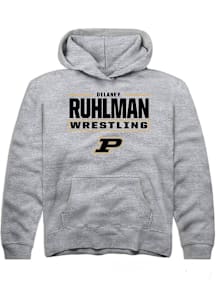 Delaney Ruhlman Rally Purdue Boilermakers Youth NIL Stacked Box Long Sleeve Player Hoodie Grey