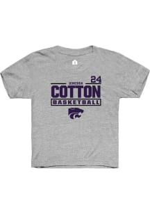 Jenessa Cotton Youth Grey K-State Wildcats NIL Stacked Box Short Sleeve Player T-Shirt